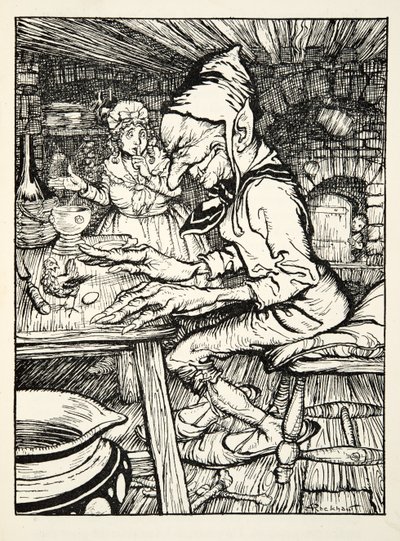Lay!, brølte kjempen og så la høna umiddelbart et egg av solid gull, fra The Arthur Rackham Fairy Book, pub. 1933 av Arthur Rackham
