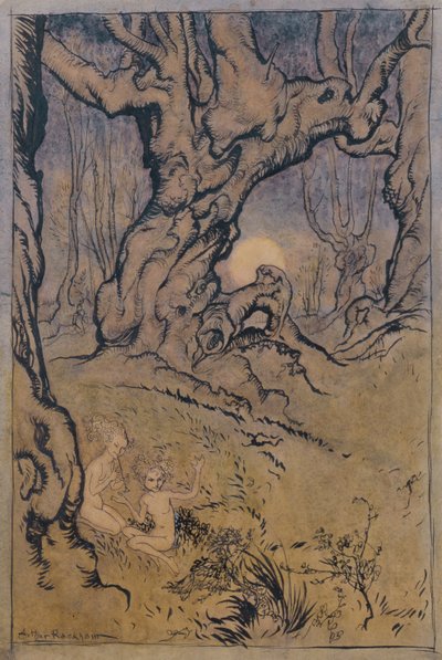 Moonlight Fairies in a Wood (penn og blekk, wc og gouache) av Arthur Rackham