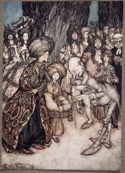 My Lord Duke, sa legen opprømt, jeg har den ære å informere Deres fortreffelighet at Deres nåde er i kjærlighet.., fra Peter Pan i Kensington Gardens av J M Barrie (1860 - 1937), pub. 1906 (farge av Arthur Rackham