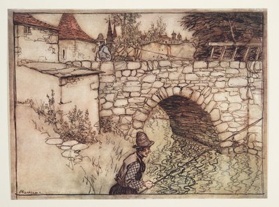 Det var en gang en fattig bonde, ved navn Crabb, som tok et lass med ved trukket av to okser til byen for salg, fra The Fairy Tales of the Brothers Grimm, pub. 1909 av Arthur Rackham