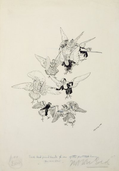 En av de vakreste dansene du noen gang har sett, illustrasjon fra The Zankiwank and the Bletherwitch, av S.J. Adair Fitzgerald, utgitt 1896 (penn og blekk) av Arthur Rackham