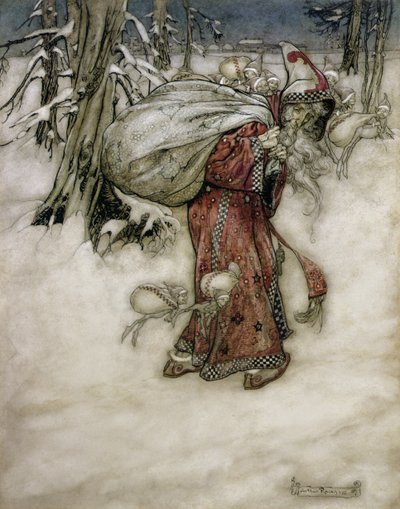 Julenissen, illustrasjon fra Arthur Rackhams Book of Pictures, 1907, utgitt 1913 (penn, blekk og wc på papir) av Arthur Rackham