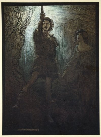 «Siegmund den Walsung, du ser! Som brudegave gir han deg sitt sverd', 1910. av Arthur Rackham