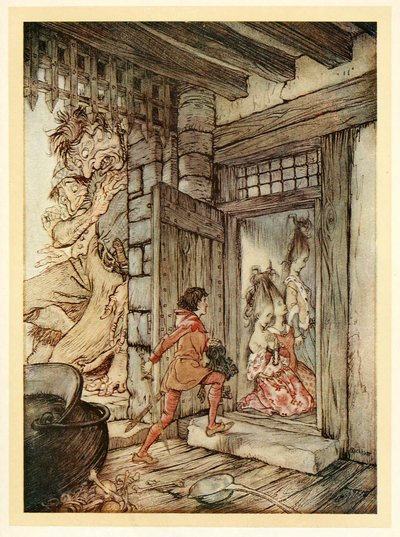 Jack tok nøklene til slottet og låste opp alle dørene, fra engelske Fairy Tales, pub. 1922. av Arthur Rackham