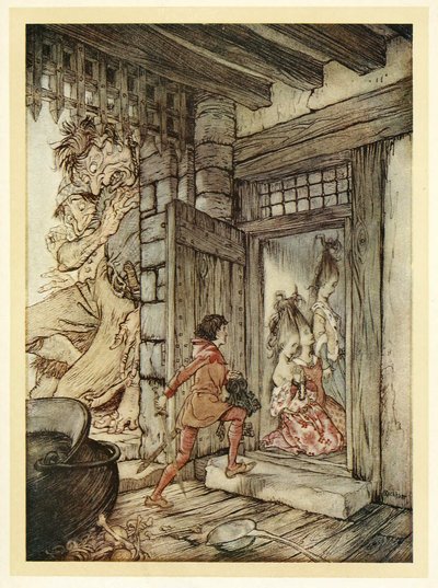 Jack tok med seg nøklene til slottet og låste opp alle dørene, fra engelske Fairy Tales, pub. 1922 av Arthur Rackham