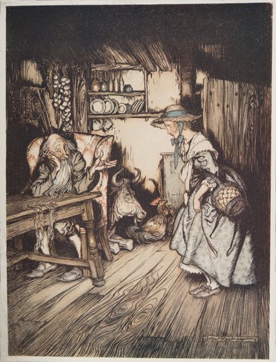 The Hut in the Forest, fra Little Brother & Little Sister and Other Tales av brødrene Grimm, pub.1917 av Arthur Rackham