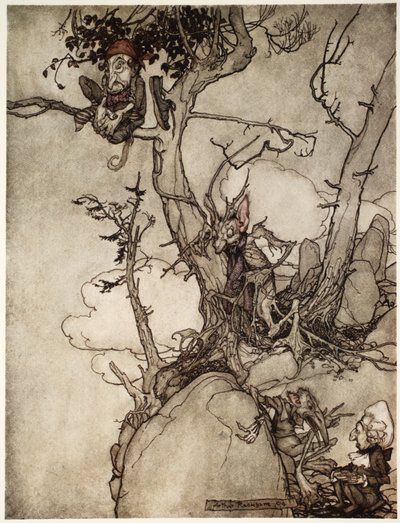 Kaatsberg- eller Catskill-fjellene har alltid vært en region full av fabel., fra Rip Van Winkle av Washington Irving, pub. 1910 av Arthur Rackham
