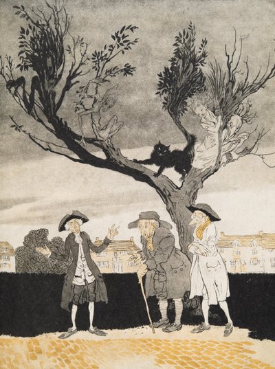 The Men of Sleepy Hollow (Inside Cover) fra The Legend of Sleepy Hollow av Washington Irving (1783 - 1859), pub. 1928 av Arthur Rackham
