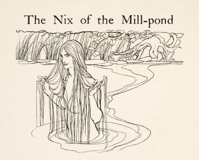 The Nix of the Mill-Pond, fra Little Brother & Little Sister and Other Tales av brødrene Grimm, pub.1917 (litho) av Arthur Rackham
