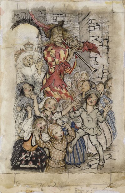 Pied Piper og barna, av Arthur Rackham