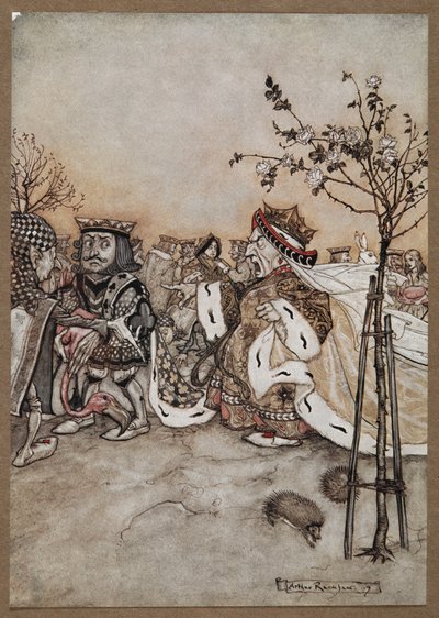 Hjertedronningen roper sint etter krokketspillet av Arthur Rackham