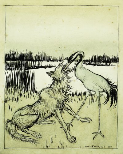 The Wolf and the Crane - Aesops Fables, 1912 av Arthur Rackham