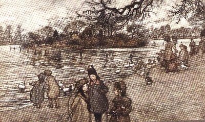 Øya der alle fuglene er født fra Peter Pan i Kensington Gardens av J.M. Barrie, 1906 av Arthur Rackham