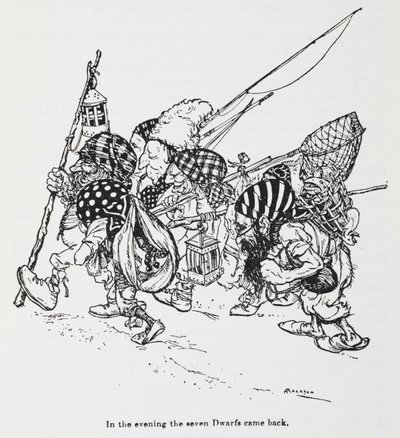 De syv dvergene fra Snowdrop (Snøhvit) av Arthur Rackham