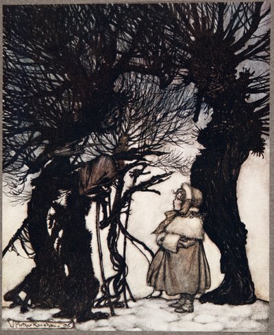 De advarte henne .., fra Peter Pan i Kensington Gardens av J M Barrie (1860 - 1937), pub. 1906 av Arthur Rackham