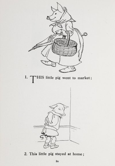 Denne lille grisen gikk på markedet - barnerim. av Arthur Rackham