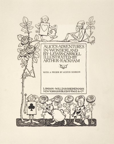 Tittelside, fra Alices Adventures in Wonderland, av Lewis Carroll, pub.1907 av Arthur Rackham