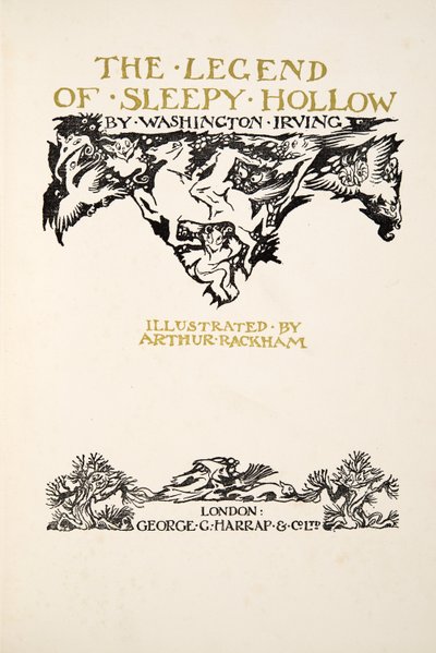 Tittelside, fra The Legend of Sleepy Hollow av Washington Irving (1783 - 1859), pub. 1928 av Arthur Rackham