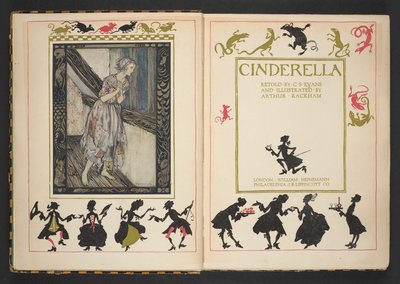 Tittelside og frontispice fra Askepott, gjenfortalt av C.S. Evans, og illustrert av Arthur Rackham av Arthur Rackham