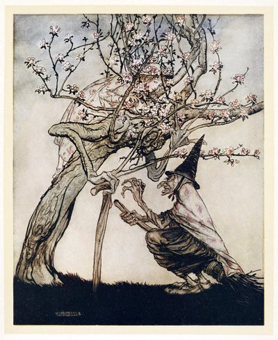 Mitt tre! Å mitt tre! Har du sett min slemme lille hushjelp?, fra English Fairy Tales, pub. 1922 av Arthur Rackham