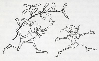 To alver leker, den ene bærer en kvist misteltein av Arthur Rackham