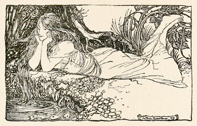 Undine stirrer inn i vannet, fra "Undine" av Arthur Rackham
