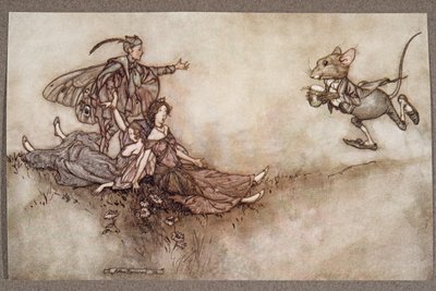 Veggblomstjuice er bra for å gjenopplive dansere som faller til bakken i anfall, fra Peter Pan i Kensington Gardens av J M Barrie (1860 - 1937), pub. 1906 av Arthur Rackham