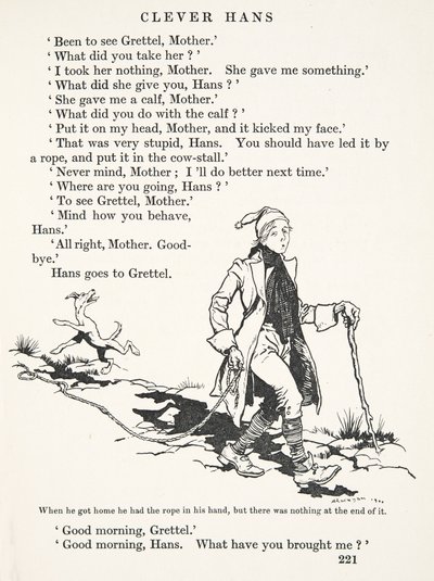 Da han kom hjem hadde han tauet i hånden, men det var ingenting på slutten av det, fra The Fairy Tales of the Brothers Grimm, pub. 1909 av Arthur Rackham