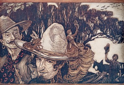 Da Tom hadde tatt farvel med faren sin, dro de bort med ham .. , fra The Fairy Tales of the Brothers Grimm, pub. 1909 av Arthur Rackham