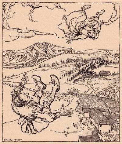 Da mannen hennes så henne, ropte han: Hei! kom til meg her". Illustrasjon av Arthur Rackham fra Grimm