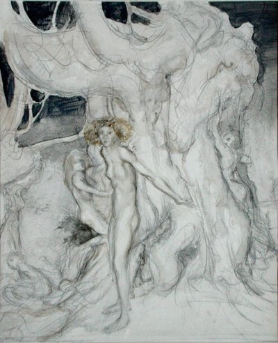 Trenymfer (akvarell og blyant på papir) av Arthur Rackham