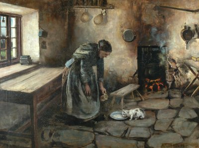 Farmhouse interiør (olje på lerret) av Arthur Rigg