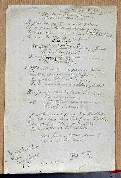 Manuskript til diktet «The Feasts of Famine»» av Arthur Rimbaud, august 1872. Charleville, Musee Rimbaud av Arthur Rimbaud