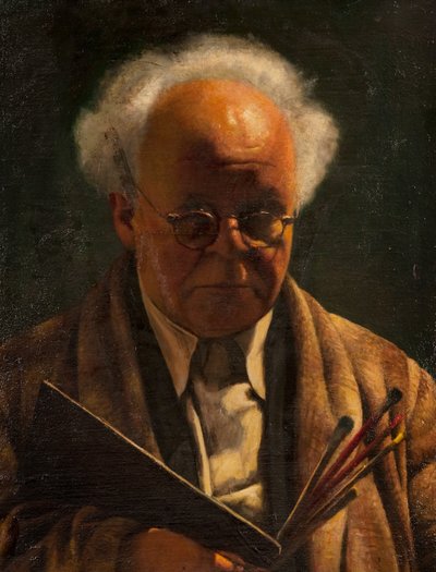 Selvportrett med palett og børster av Arthur Segal