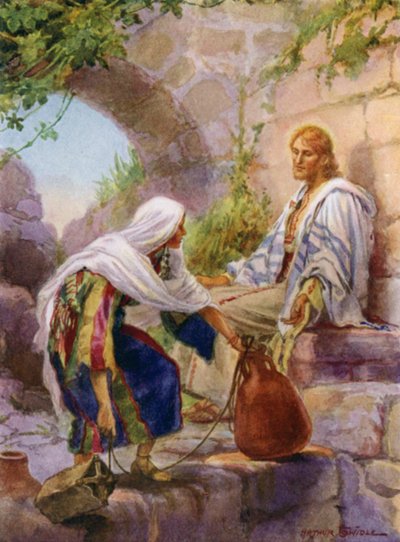 Kvinnen i Samaria ved brønnen (farge litho) av Arthur Twidle