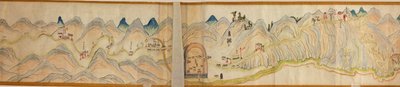 16 000. medfølgende. Orientert med nord til høyre. Relieff vist billedmessig. Fugleperspektiv. Dekker Wei-elven i Baoji Xian, Shanxi Sheng til Shu Dao i Shanxi-Sichuan-grensen. Viser boplasser, rasteplasser, stasjoner, vertshus, templer, fjelloverganger, w av Arthur W. Hummel