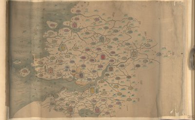 850 000. medfølgende. Orientert med nord til bunn. Relieff vist billedmessig. Bildekart. Penn-og-blekk og akvarell. Viser fjell, kystlinje, øyer og veier i Zhejiang-provinsen. Hummel kjøp 1930, nr. 35. Også tilgjengelig via biblioteket av Arthur W. Hummel