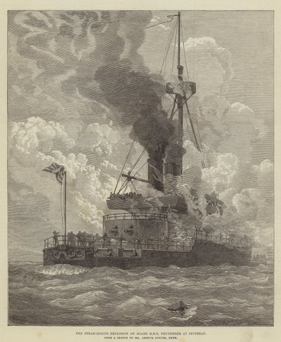 Dampkjeleeksplosjonen om bord på HMS Thunderer på Spithead av Arthur Wellington Fowles