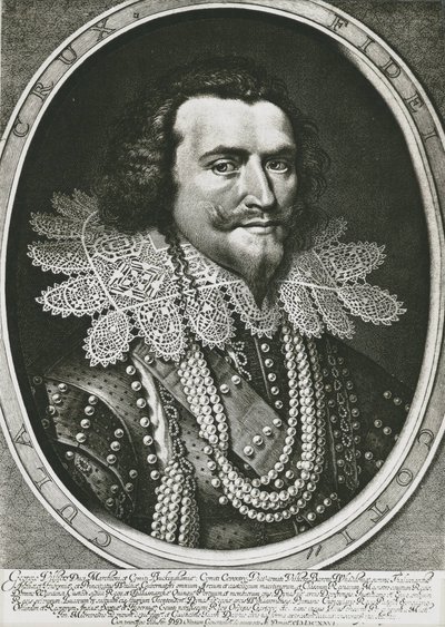 BUCKINGHAM, George Villiers, hertug av (1592–1628). Britisk politiker, favoritt av Jakob I og Karl I. Etsning. av Artist Unknown