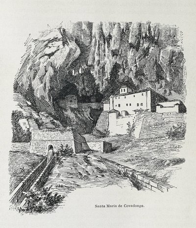 Covadonga. Hermitage of Santa Maria. Gravering. SPANIA. ARAGON. Zaragoza. General Military Academy av Artist Unknown