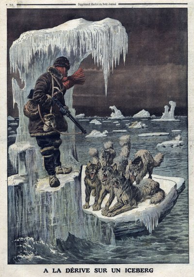 Utlede fra et isfjell: Den engelske legen Wilfrid Grenfell ble drevet på et isfjell og måtte avlive sine sultne hunder slik at de ikke skulle kjenne ham igjen. av Artist Unknown
