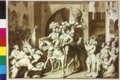 Keiser Karl V. og hans brødre Ferdinand I blir med i hennes okkupasjon i Wien med hjelmen til den tilstedeværende fatalitetspashaen Michael Oglu av Artist Unknown