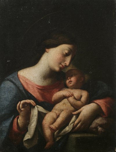 Madonna og barnet (olje på lerret) av Artist Unknown