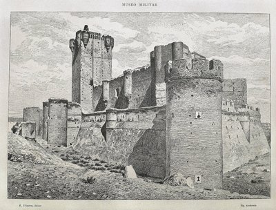 Medina del Campo. Mota-slottet. Gravering. SPANIA. ARAGON. Zaragoza. Militærakademiet. av Artist Unknown