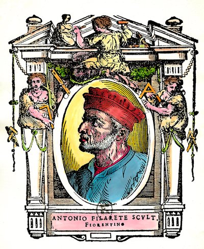Portrett av Antonio Filarete (Antonio di Pietro Averlino eller Averulino), florentinsk skulptør (gravering) av Artist Unknown