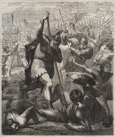 Representasjon av Pelage erobrerkongen av Asturias triumferende mot saracenerne, 719, Covadonga, Spaniaquot; av Artist Unknown