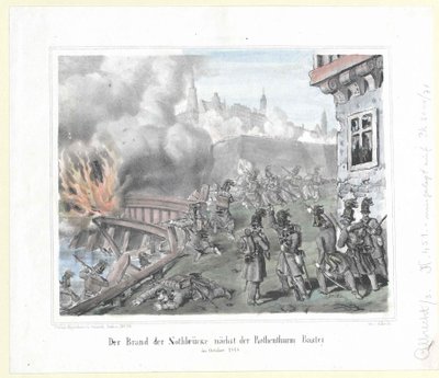 Brannen i Nothbrücke nær bastionen Rothenthurm i oktober 1848 av Artist Unknown