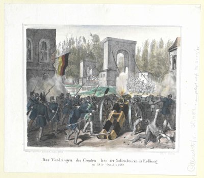 Kroatenes inntrengning ved Sofienbrücke i Erdberg den 28. oktober 1848 av Artist Unknown