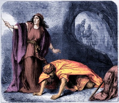 Samuels oppvekking av heksen fra Endor - Bibelen (trykk) av Artist Unknown