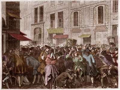Rue Quincampoix, på den tiden av John Law-systemet av Artist Unknown